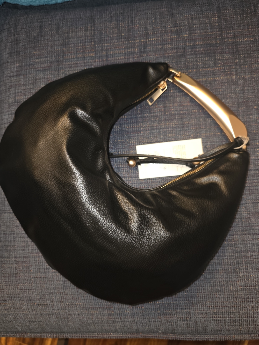 New With Tags A New Day Black Vegan Leather Cresent Saddle Handbag Metal Handle